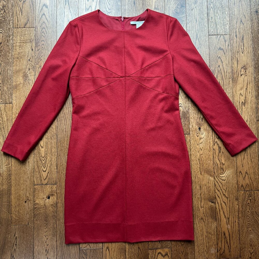 Diane von Furstenberg Women's Classic Red Long Sleeve Sheath Wool Dress Size 14